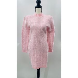 Colou Power Bubble Gum Pink/White  Fitted Long Sleeve Letter Print Sexy Dress